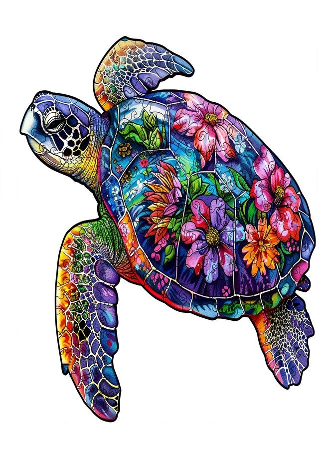 Foyucool Wooden Puzzles for Adults, About 150 Pieces Unique Puzzles for Adults, Irregular Animal Shaped Wooden Jigsaw Puzzles, Creative Gift,11.1 x 5.5 inch, Turtle - Image 1